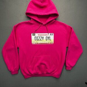 Dizzy Dyl Pink License Plate Graphic Hoodie Sweatshirt Size M Cotton Blend